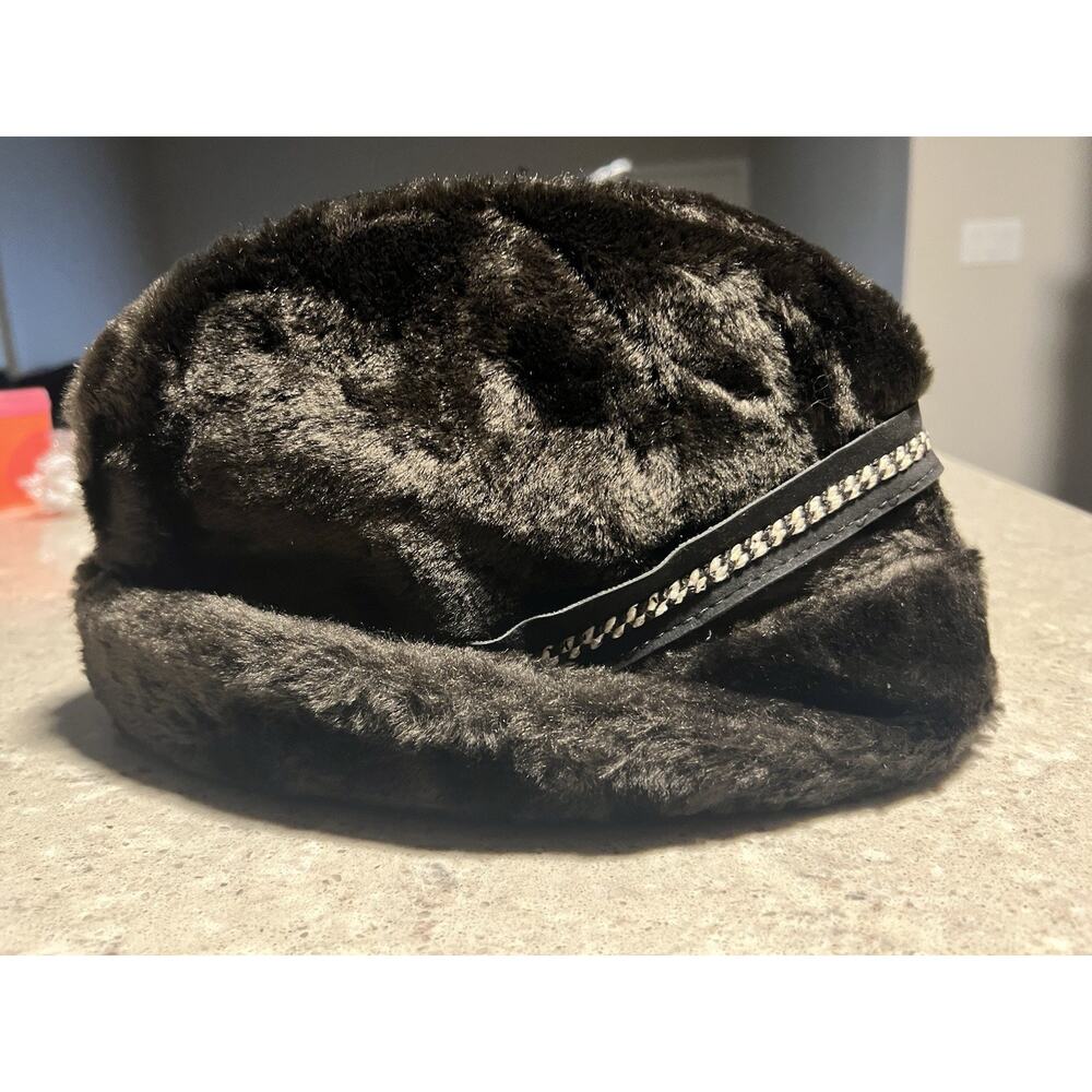 Vintage Dobbs Fifth Avenue Faux Fur Hat Sz Large Tuck Away Ear Neck Flap Black